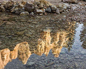 Bryce Prints: Peaks reflecting in small pool at Mossy Cave at Bryce Canyon National Park. Utah. US