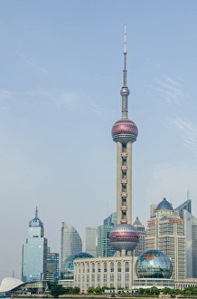 Shanghai Prints: Pearl Tower over Pudong district skyline Shanghai, China