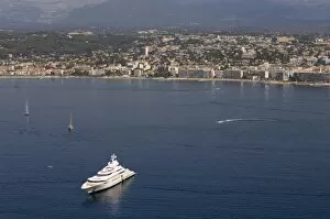 Pelorus, Yacht of Roman Abramovich, outside Juan-les-Pins, Cap d Antibes, View from Helicopter