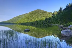 Down East Prints: Pemetic Mountain reflects into Bubble Pond at Acadia National Park, Maine, USA