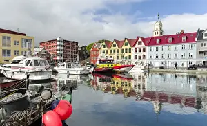 Yacht Prints: Peninsula Tinganes with old town, government district and the western harbour. Torshavn