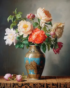Danita Delimont AI Batch 2 High Res 133 Prints: Peonies in porcelain vase. Painting-style. (AI Generated)