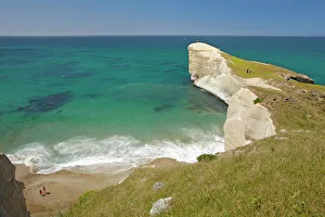 Sandstone Prints: People on cliff top at Tunnel Beach, Dunedin, South Island, New Zealand
