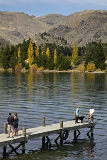 Cromwell Prints: People on jetty, Lake Dunstan, Cromwell, Central Otago, South Island, New Zealand