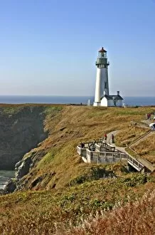 People on viewing Platform at Yaquina Head Lighthouse at Newport Oregon
