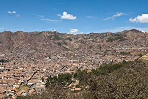 Cusco Prints: Peru, Cusco. Areial view of Cusco and surrounding valley