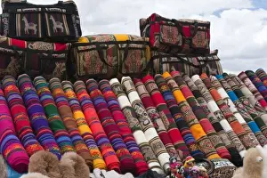 Blanket Prints: Peru. Feliz Viaje. Local souvenir blankets at the Puno les desea feliz viaje pass