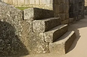 Inca Prints: Peru, Machu Picchu, Four stone steps showing Inca craftsmanship. Credit as: Dennis