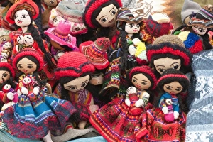 Market Place Prints: Peru, Urubamba. Knitted dolls at the arts and craft market