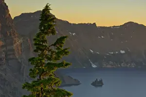 Luminous Prints: Phantom Ship and Crater Lake at Sunset; Crater lake National Park; Oregon; USA