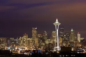 A photo of the Seattle Skyline at dusk