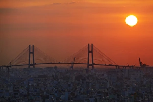 Traffic Prints: Phu My Bridge at sunrise, Ho Chi Minh City (Saigon), Vietnam