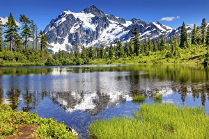 Reflect Prints: Picture Lake Evergreens Mount Shuksan Mount Baker Highway Snow Mountain Trees Washington