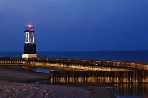 Pier along Lake Michigan at dusk, Chicago, Illinois