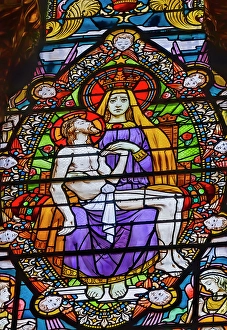 Stained Glass Prints: Pieta Virgin Mary Crucified Jesus colorful stained glass
