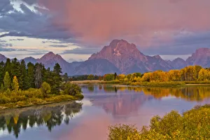 Natural Beauty Prints: pink sunrise in autumn, Oxbow, Grand Teton National Park, Wyoming, USA