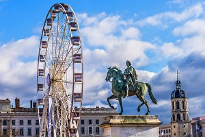 Bell Tower Prints: Place Bellecour, Lyon, France. Statue created 1826 by Sculptor Francois Frederic Lemot