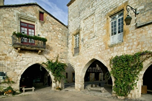 Middle Age Prints: Place des Corniers, Montpazier, Dordogne, Perigord, France. A bastide or fortified town