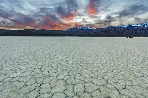 Images Dated 2021 April: Playa at sunset with Steen Mountain on the Alvord Desert in Harney County, Oregon, USA