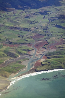 Images Dated 28th April 2011: Pleasant River, near Palmerston, East Otago, South Island, New Zealand - aerial