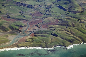 Tidal Prints: Pleasant River, near Palmerston, East Otago, South Island, New Zealand - aerial