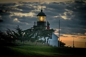 Prints of Point Pinos shines its light at sunset Images Dated 2022 May: Point Pinos shines its light at sunset