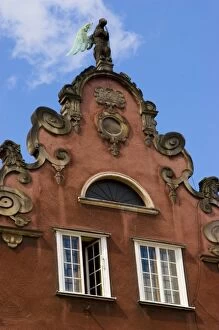 Poland, Gdansk. Detail of Old Town roofline showing Dutch influence
