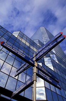 Sign Post Prints: Poland, Warsaw. Bank Pekao - the blue tower, signpost