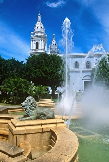 Ponce Prints: Ponce, historic town center with water fountains