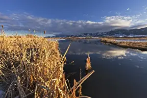 Wet Land Prints: Ponds and Bridger Mountain Range at Cherry River Fishing Access site in Bozeman, Montana