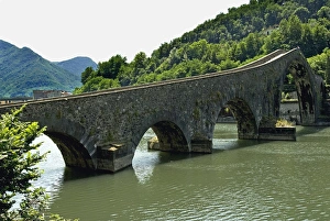 Scenic View Prints: Ponte del Diavolo or Ponte della Maddalena, Borgo a Mozzano, Lucca, Tuscany, Italy
