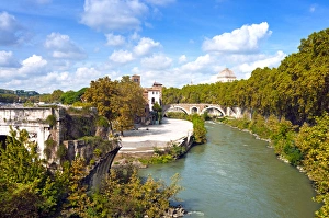 Rest Prints: Ponte Emilio today called Ponte Rotto, Fabricius Bridge behind, Isola Tiberina