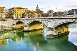 Rome Prints: Ponte Vittorio Emanuele II, Tiber River reflection. Rome, Italy