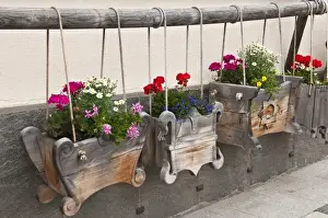 Bernina Prints: Pontresina, Switzerland. Wooden window flower boxes