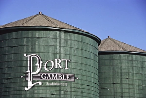 Small Town Prints: Port Gamble Water Towers, Port Gamble, Kitsap Peninsula, Washington, US, United States