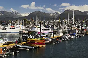 Kayak Prints: Port of Homer; Alaska; USA; with Kenai Mountains in the Background
