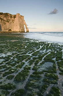 Tidal Prints: Porte d Aval arch, Etretat, Normandy, FRANCE