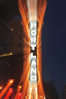 Theatre Prints: Portland Theater. Historic section of Downtown Portland near Pioneer Square, Oregon, USA