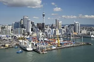 Ports of Auckland, Central Business District and Sky Tower, North Island, New Zealand - Aerial