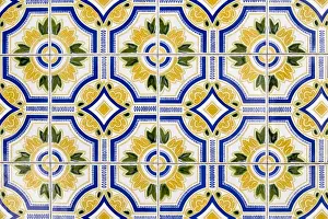 Portugal. Aveiro. Blue and yellow tile work (Azulejos) in the historic district