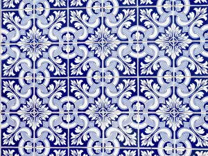 Mosaic Prints: Portugal, Aveiro. Colorful azulejo tiles on the exterior wall of house