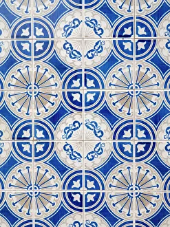 Mosaic Prints: Portugal, Aveiro. Colorful azulejo tiles on the exterior wall of house