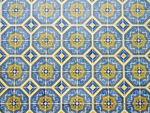 Mosaic Prints: Portugal, Aveiro. Colorful azulejo tiles on the exterior wall of house