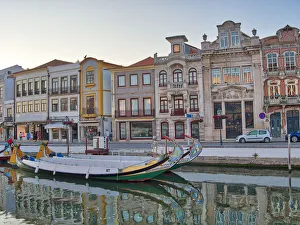 Aveiro Prints: Portugal, Aveiro. Moliceiro boats along the main canal of Aveiro