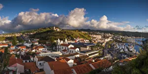 Portugal, Azores, Faial Island, Horta. Elevated town view from Monte Quelmado