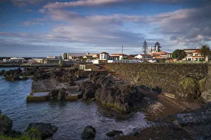 Portugal, Azores, Pico Island, Madalena. Harborfront town view