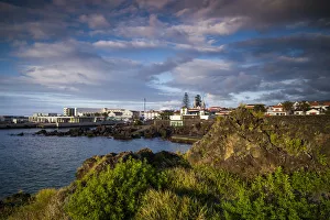 Portugal, Azores, Pico Island, Madalena. Harborfront town view