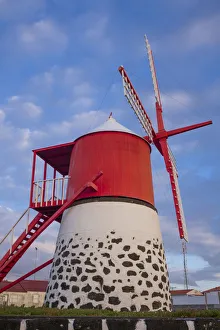 Windmill Prints: Portugal, Azores, Pico Island, Madalena. Traditional windmill