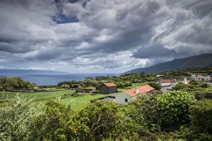 Pico Island Prints: Portugal, Azores, Pico Island, Prainha. Elevated town view