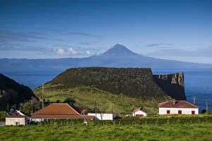 Farmhouse Prints: Portugal, Azores, Sao Jorge Island. Baia dos Arraias, view towards Pico Volcano